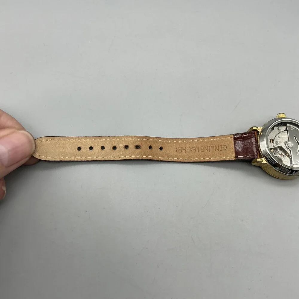 Kessaris Womens Watch 30mm Gold Tone Cream Dial Date 17255 Leather Automatic